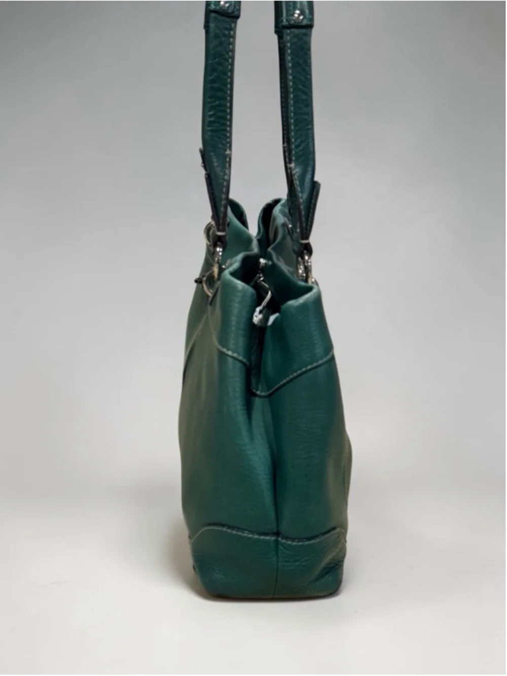 COACH Green Leather Satchel Carryall Pebbled Bag